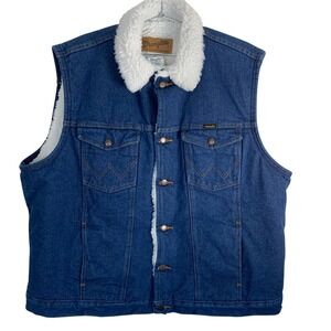 Wrangler Mens XL Denim Sherpa Vest Blue NEW 74131PW Authentic Western Jacket